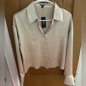 Express Women's Cream Satin Button-Front Blouse